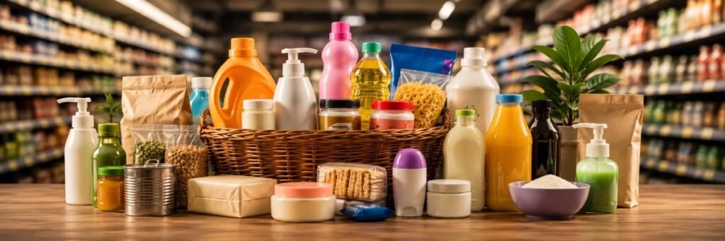 Household products in a basket